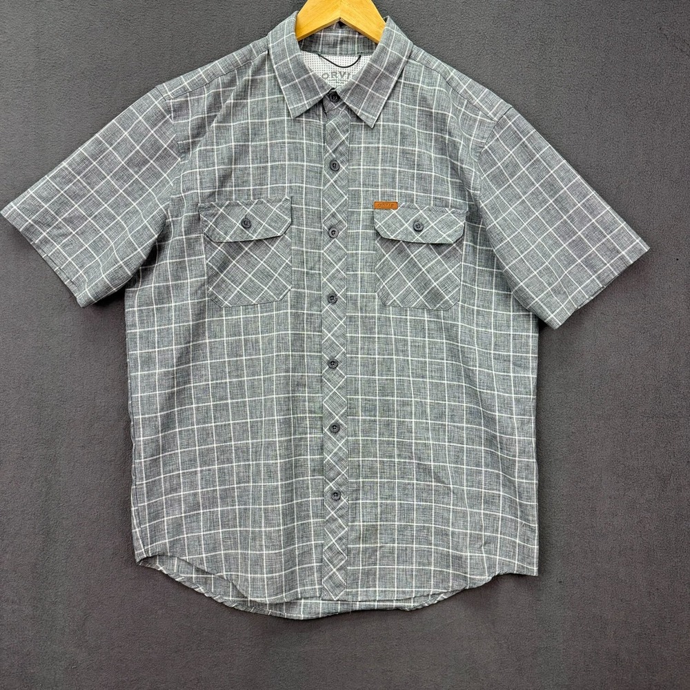 Orvis Plaid Shirt Men's Size M Gray Short Sleeve Button Up Active Outdoor Casual